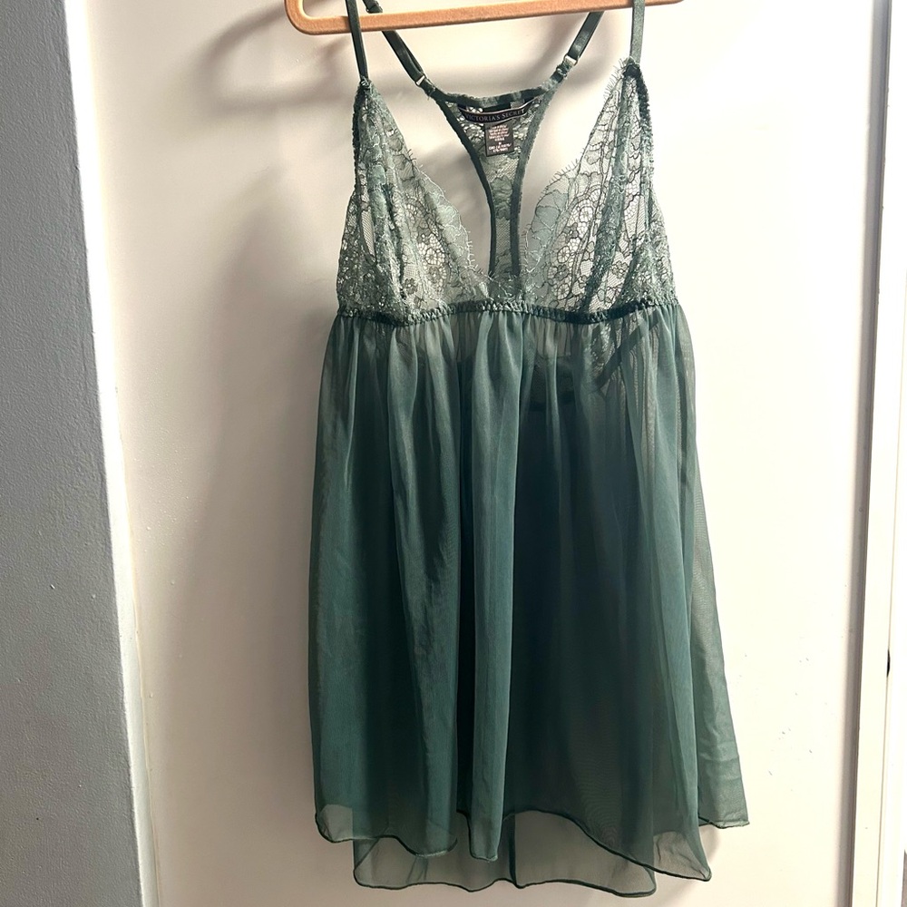 Victoria's Secret Green Lace & Mesh Babydoll Lingerie NWOT Size M
